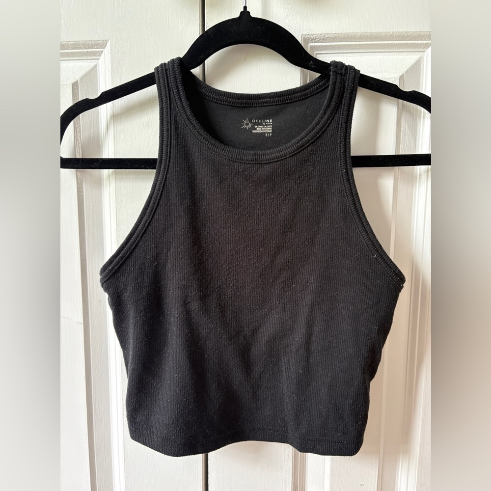 Aerie Black Fitted Crop Tank Top